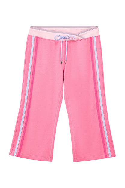 Low-Waist Color-Block Drawstring Knit Capri Pants