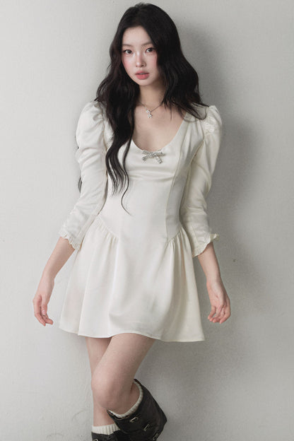 Satin Long-Sleeve Bow Dress