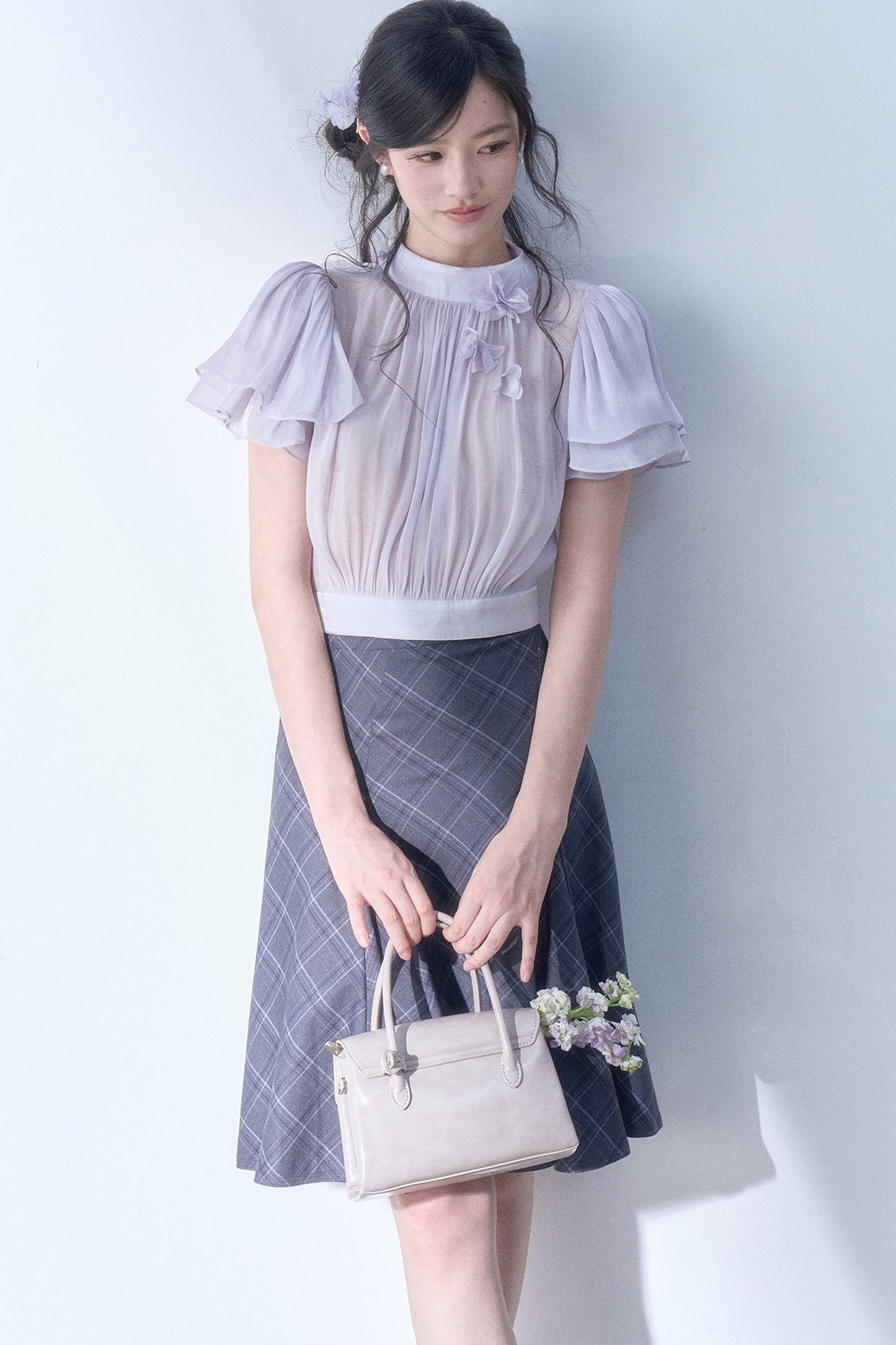 Petal Flutter Sleeve Top and Long Dress