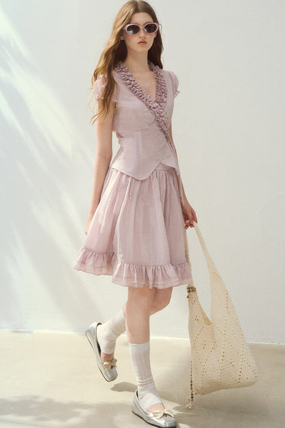 Ruffle Wrap Top and Tiered Skirt Set