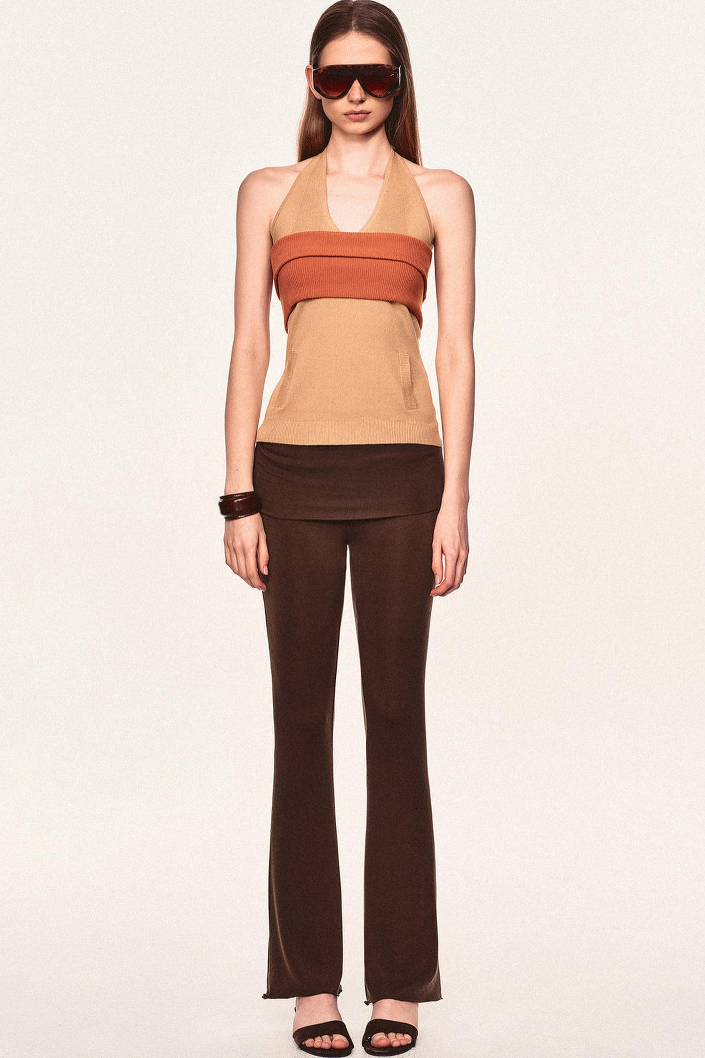 Linen Blend Halter Knit Top and Foldable Tube Top Set