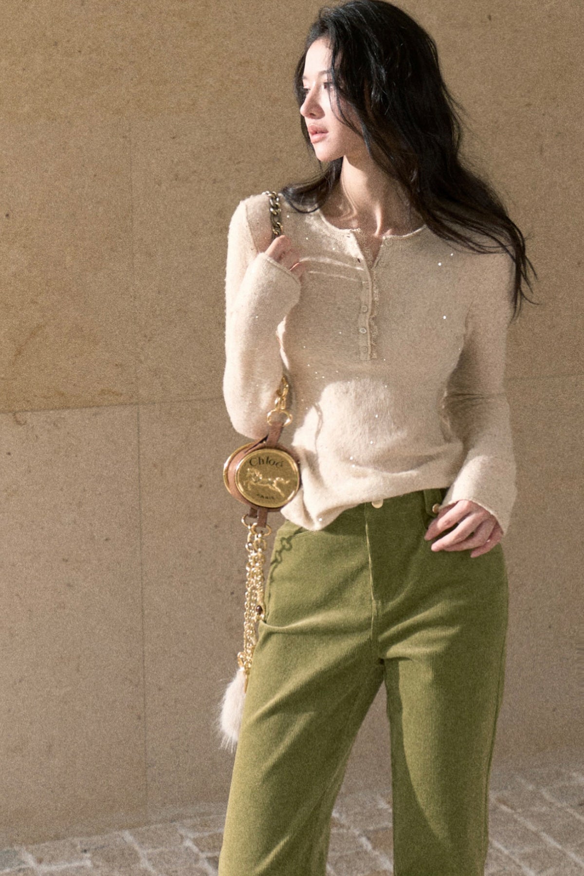 Wool Blend Sequin Lace Trim Top