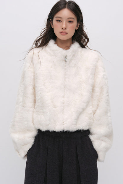 Stand Collar Faux Fur Jacket