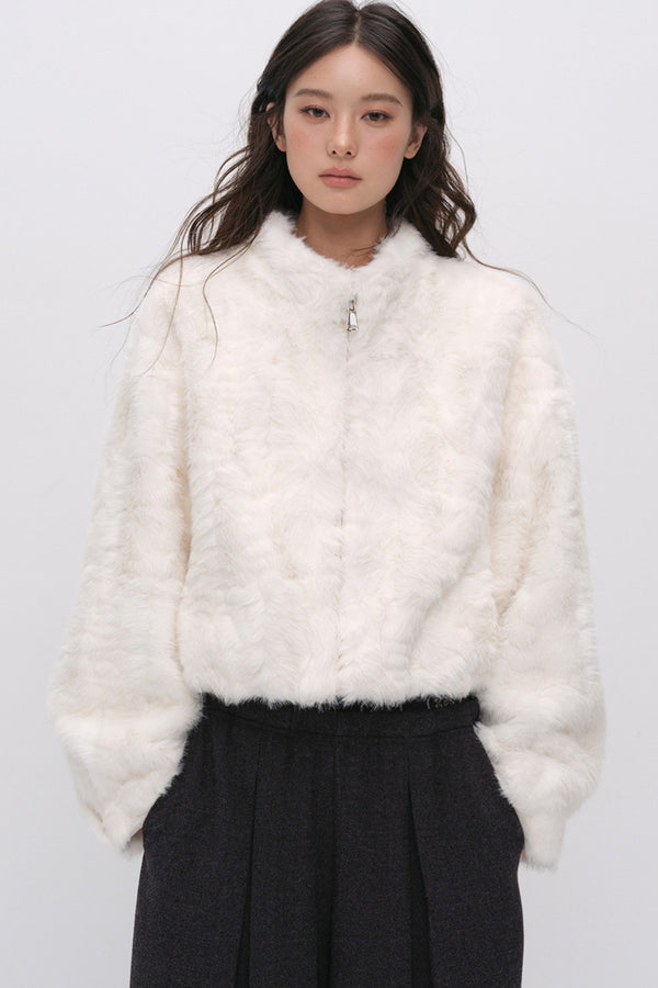 Stand Collar Faux Fur Jacket