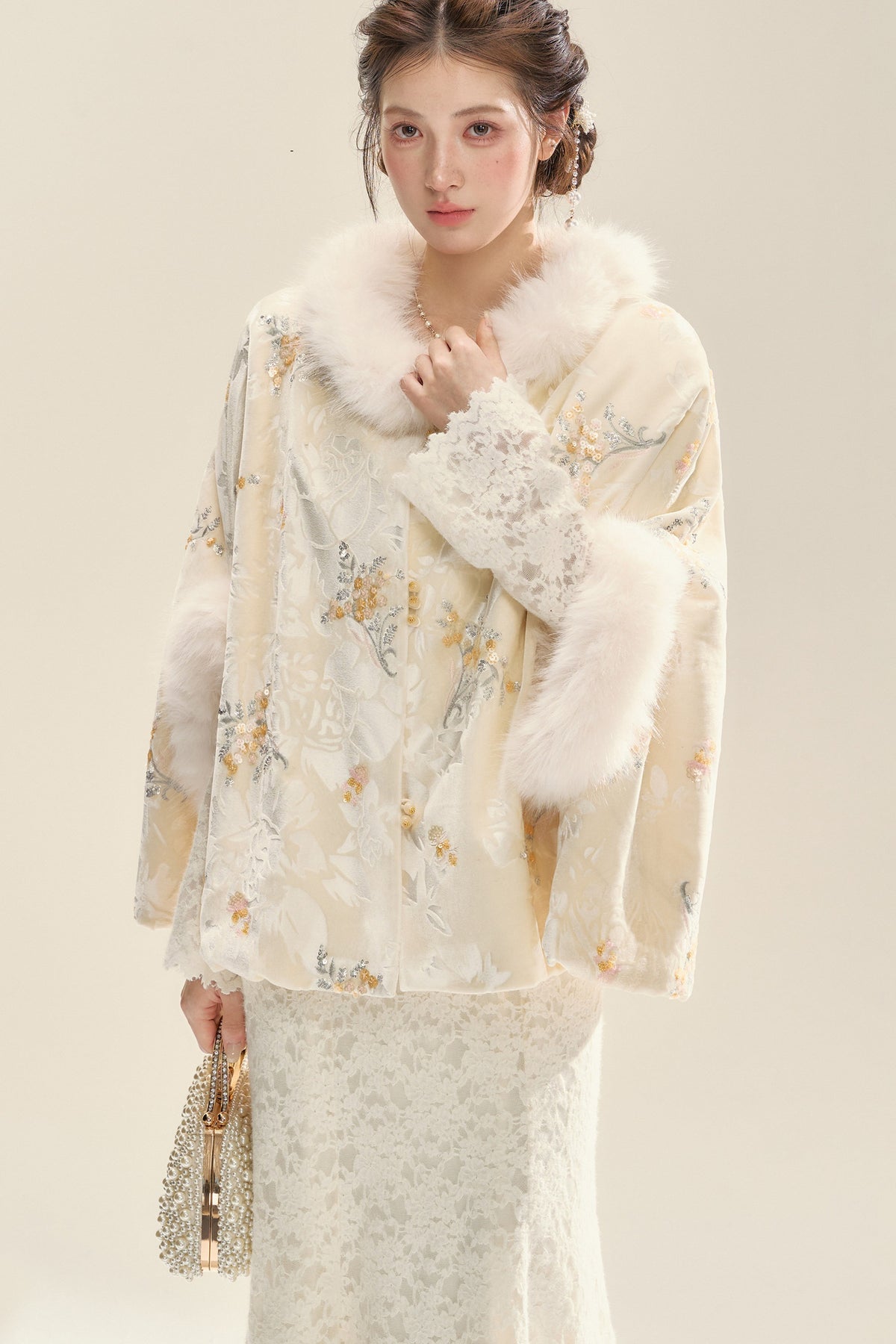 White Dew Frost Jacket and Long Dress Set-Up