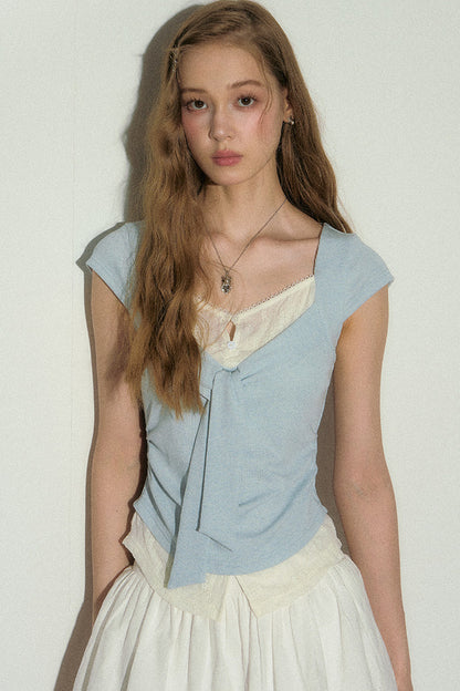 V-Neck Lace Trim Top