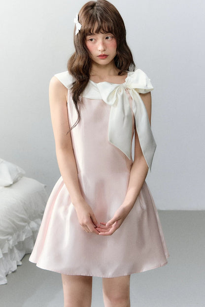 Pink Satin Polka Dot Bow Dress