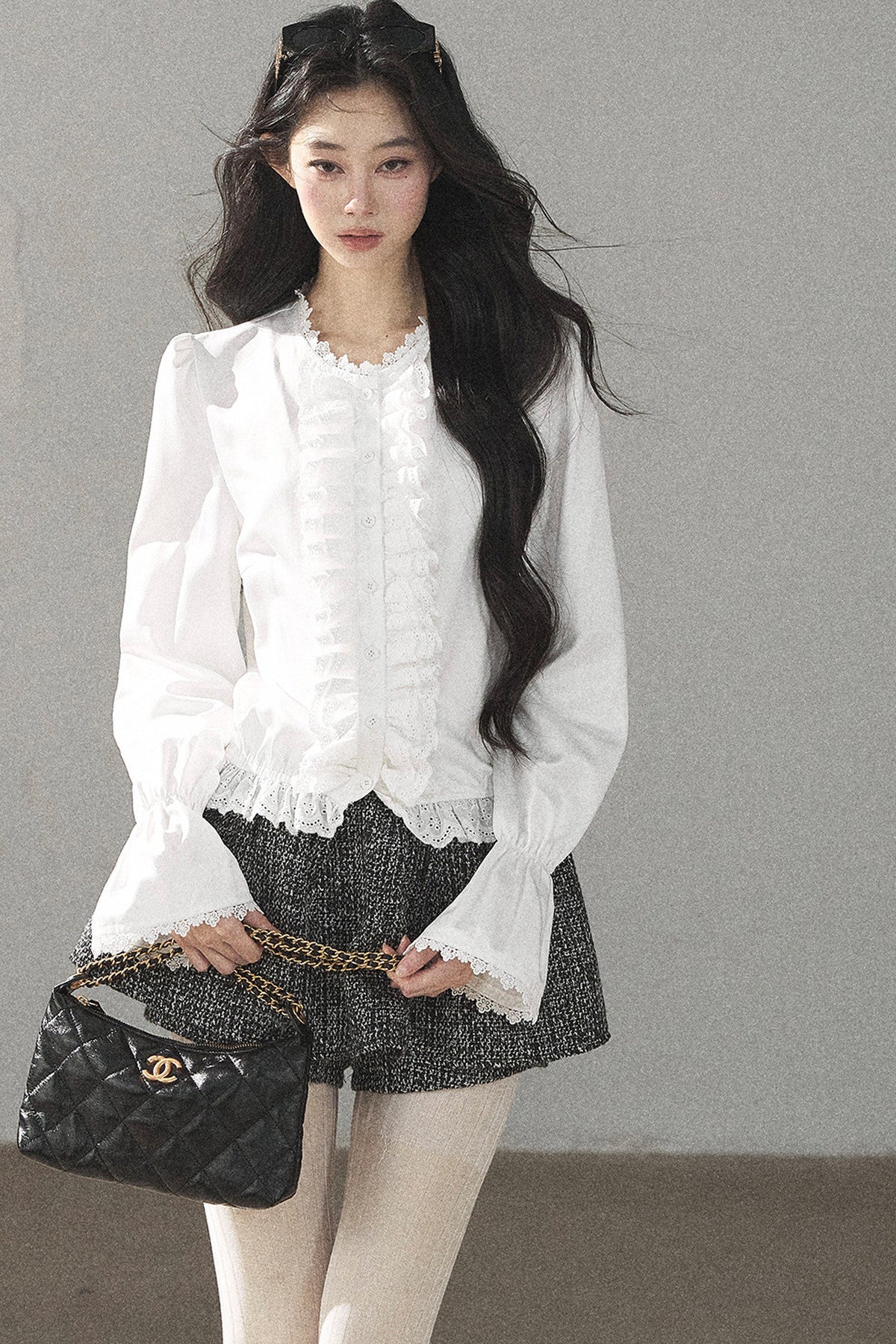 Black White Tweed Jacket With Skirt and Top Set-Up