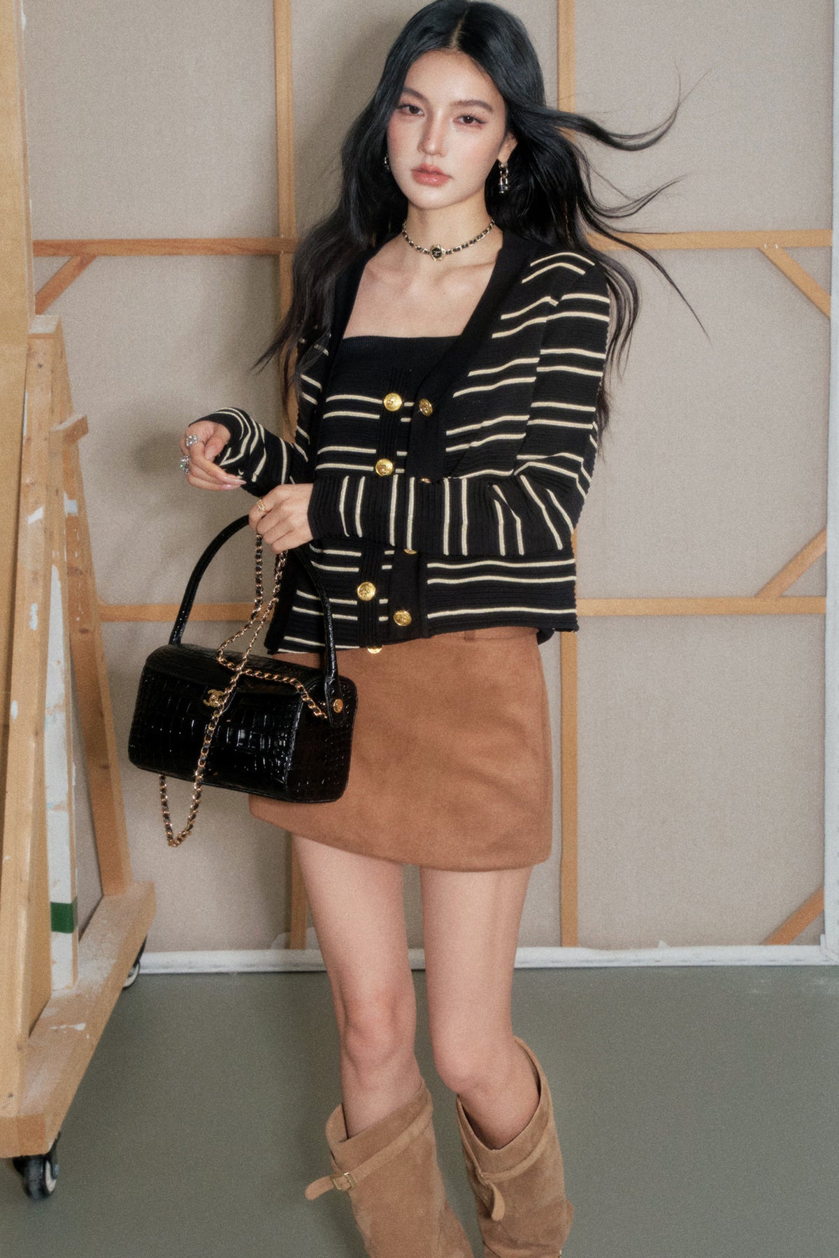 Faux Suede Belt Skirt Set-Up