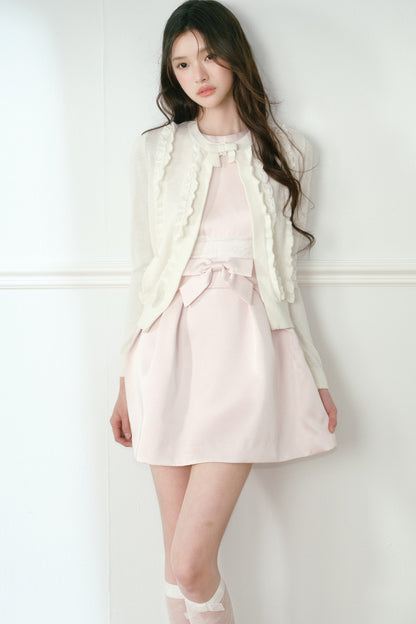White Lace Trim Knit Cardigan