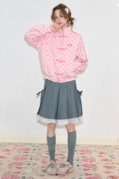 Pink Polka Dot Zipper Sweatshirt Jacket