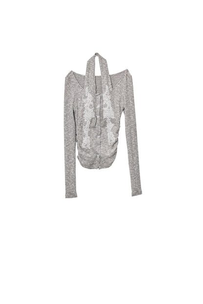Lace Applique Knitted Halter T-Shirt