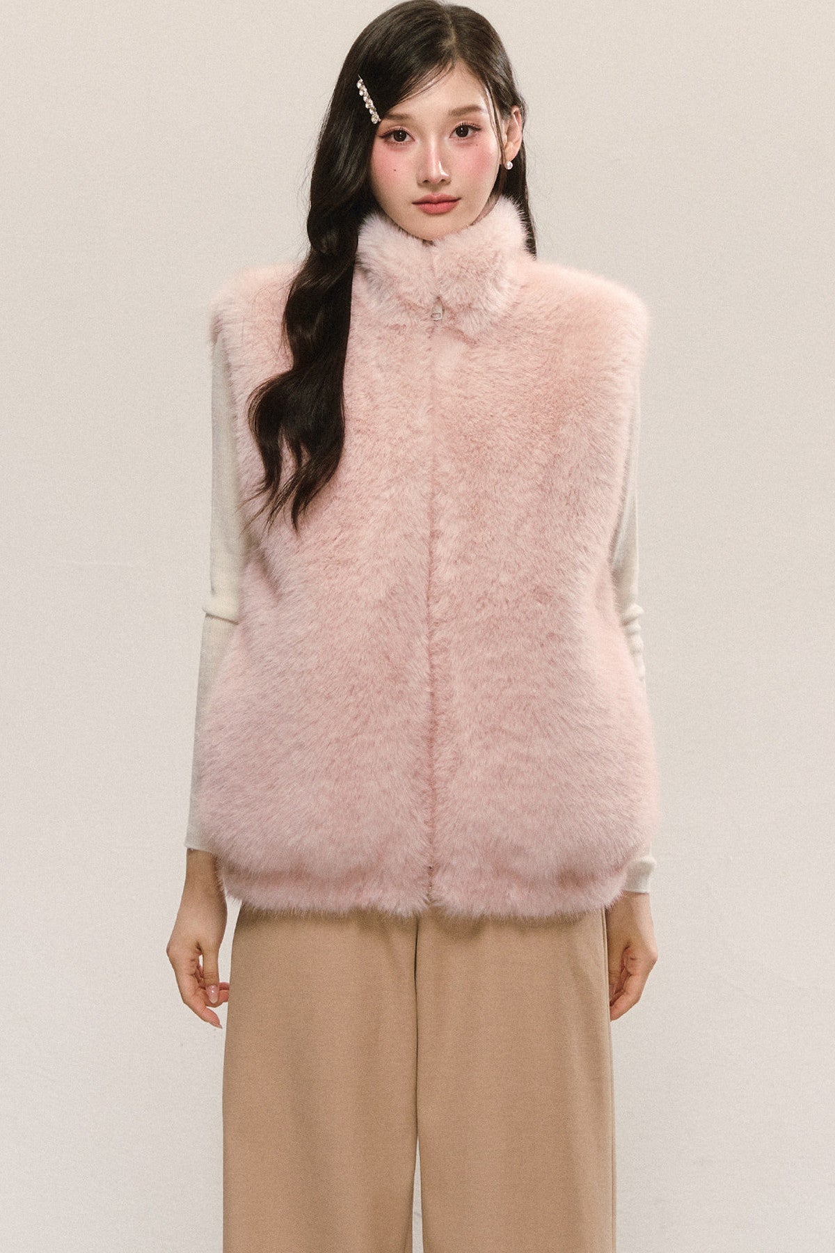 Reversible Sleeveless Pink Faux Fur Vest