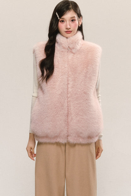 Reversible Sleeveless Pink Faux Fur Vest