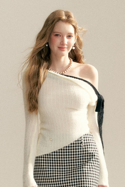 Asymmetrical Bow Tie Knit Top