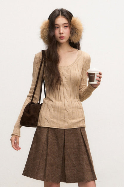 Beige Knit Base Layer Top Set-Up