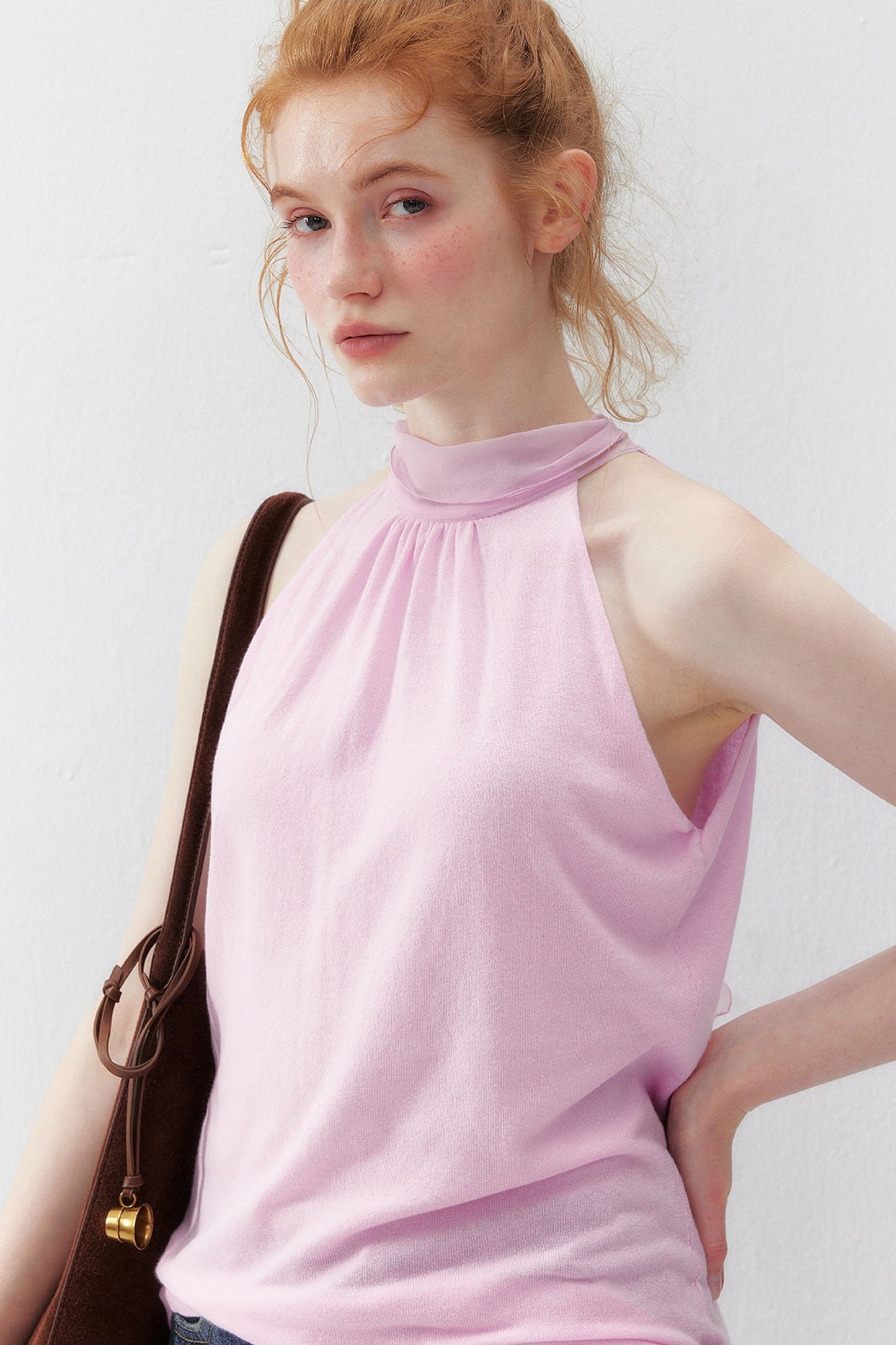 Cotton Silk Ribbon Sleeveless Halter Top