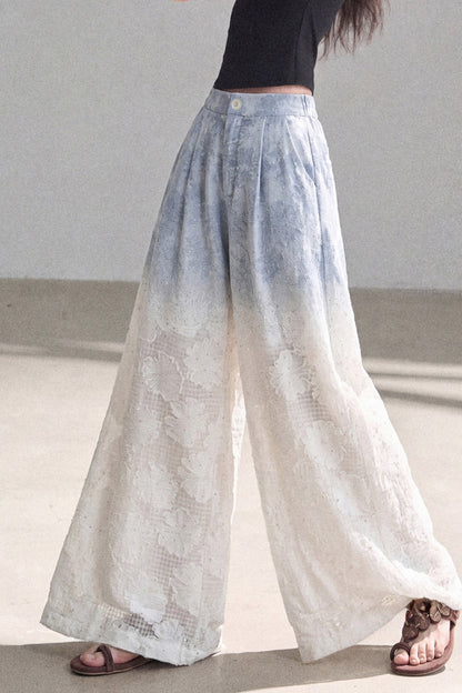 Blue Gradient Wide-Leg Straight Pants
