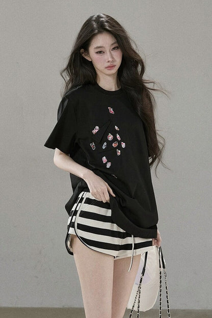 Pleated Floral Wide-Leg Shorts