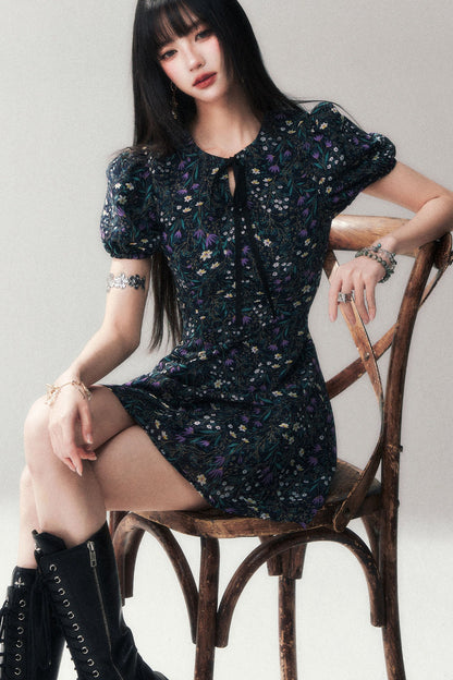 Purple Lilac Floral Puff Sleeve Dress