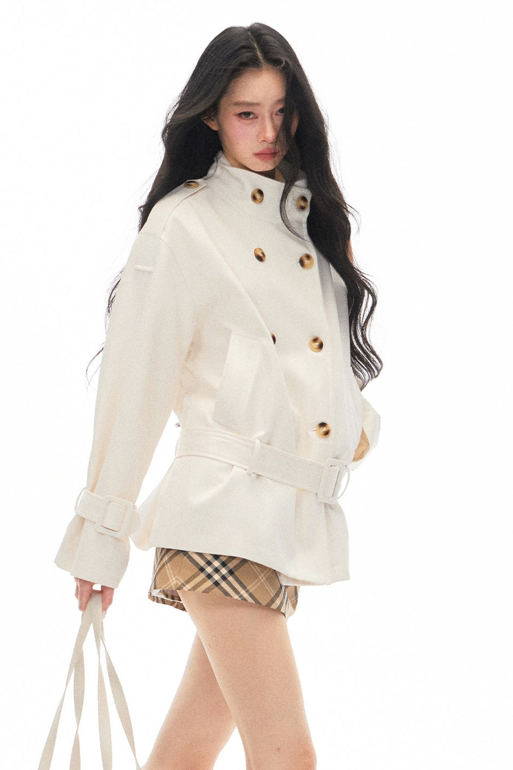 British Style Short Trench Coat and Skirt Set-Up