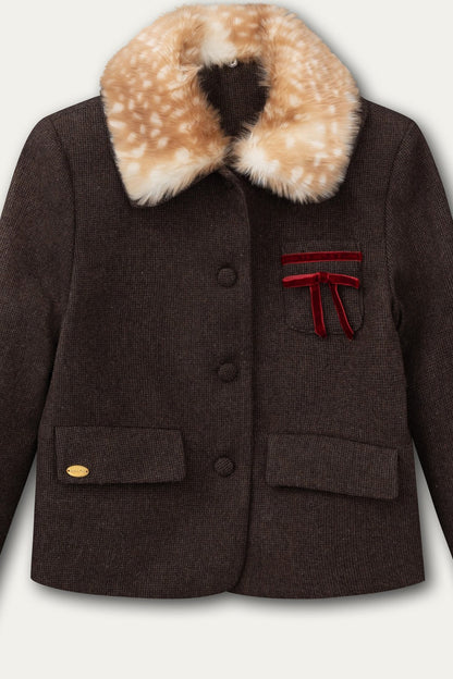 Bambi Wool Coat with Fur Collar and Pleated Skirt Set-Up