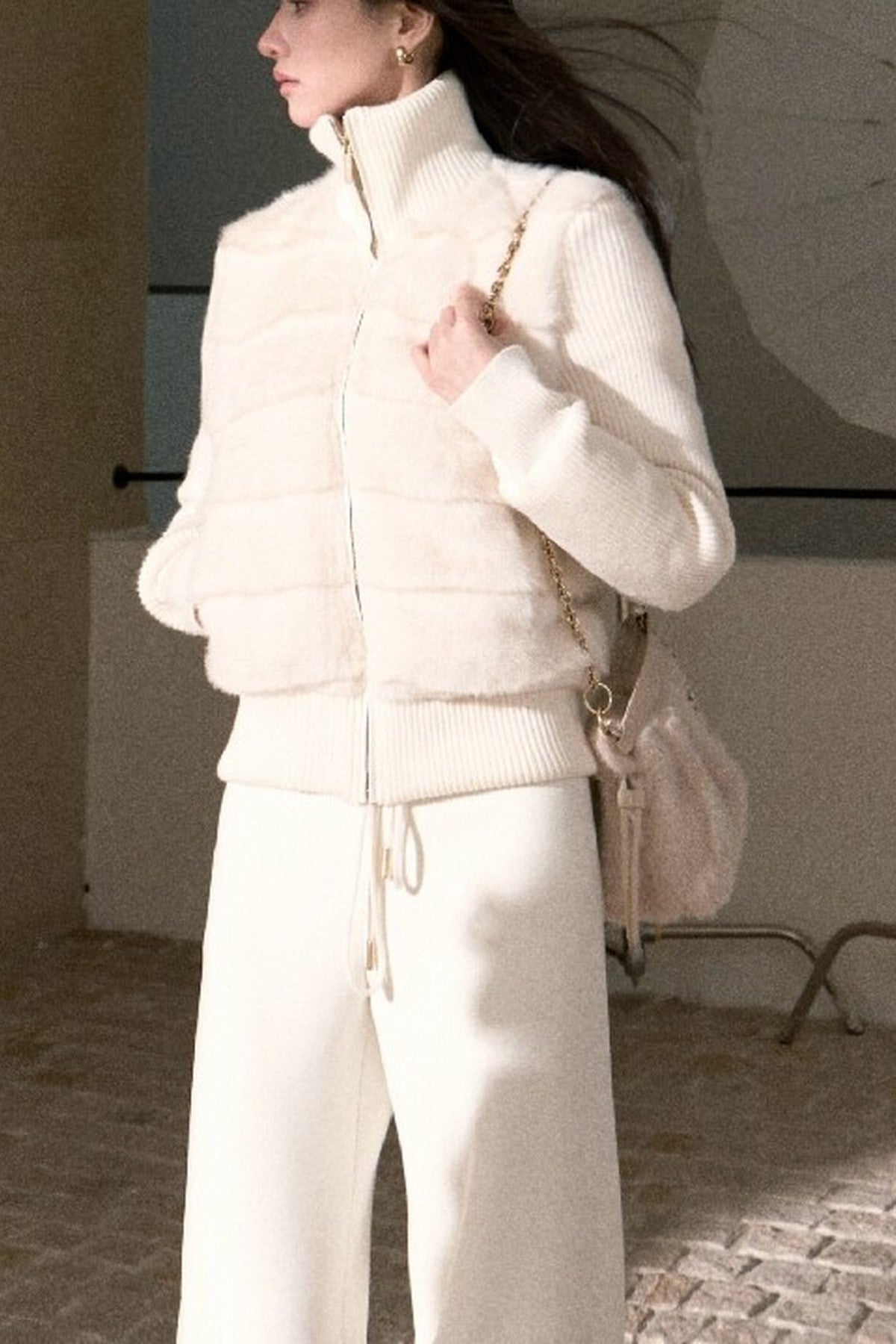 White Duck Down Knitted Patchwork Jacket