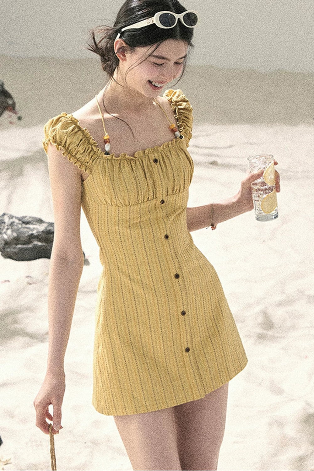 French Halter Striped Dress