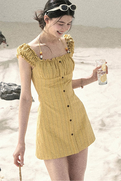 French Halter Striped Dress
