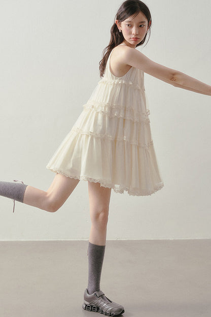 Tiered Lace Mesh Camisole Dress