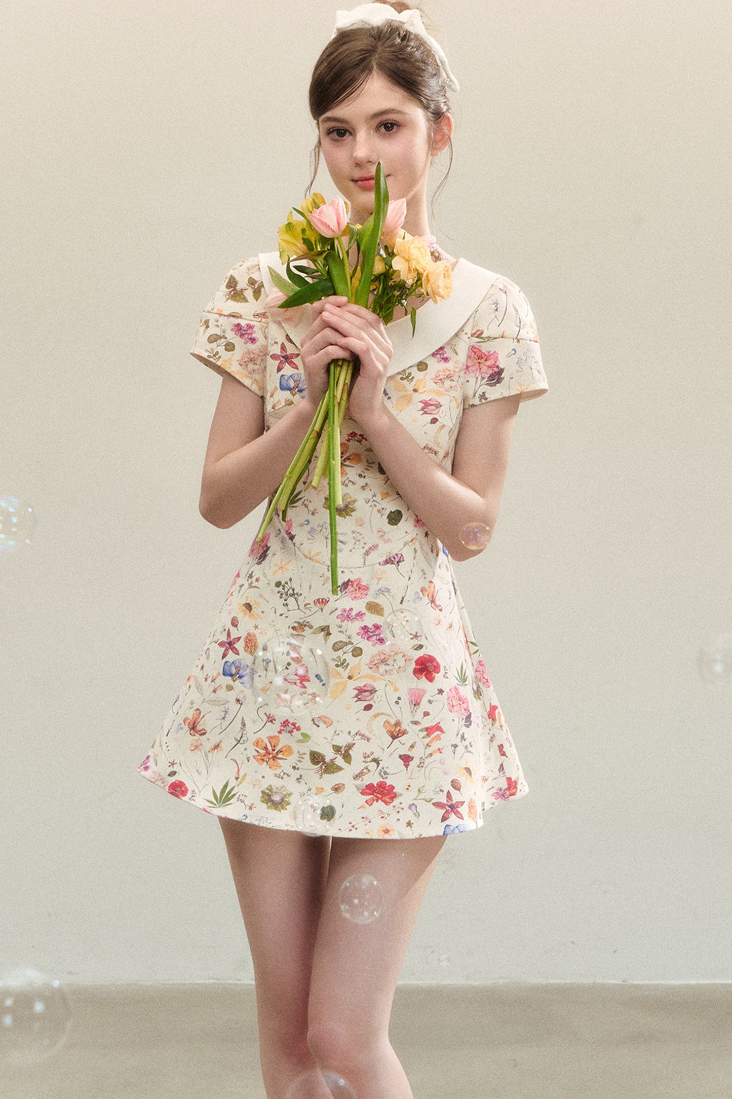 Floral Puffy Suspender Dress