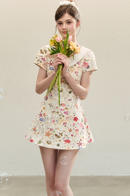 Floral Puffy Suspender Dress