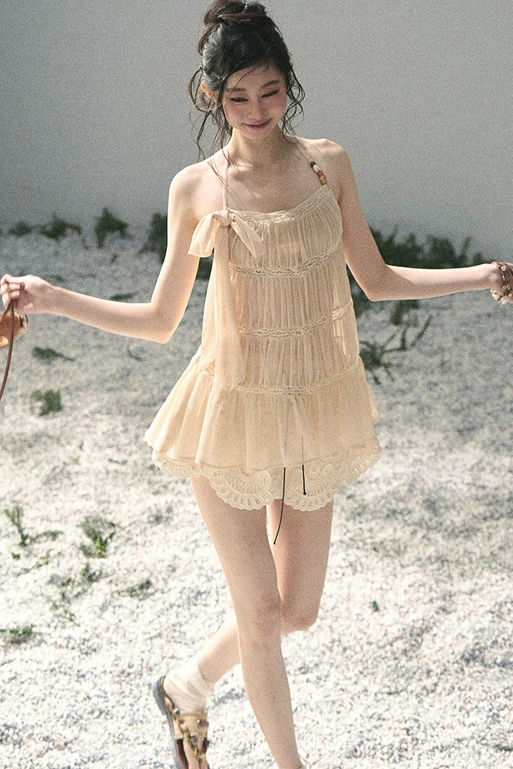 French Lace Chiffon Halter Top