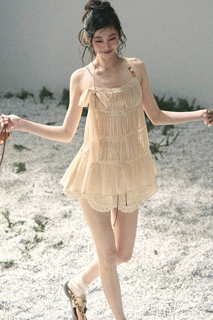 French Lace Chiffon Halter Top