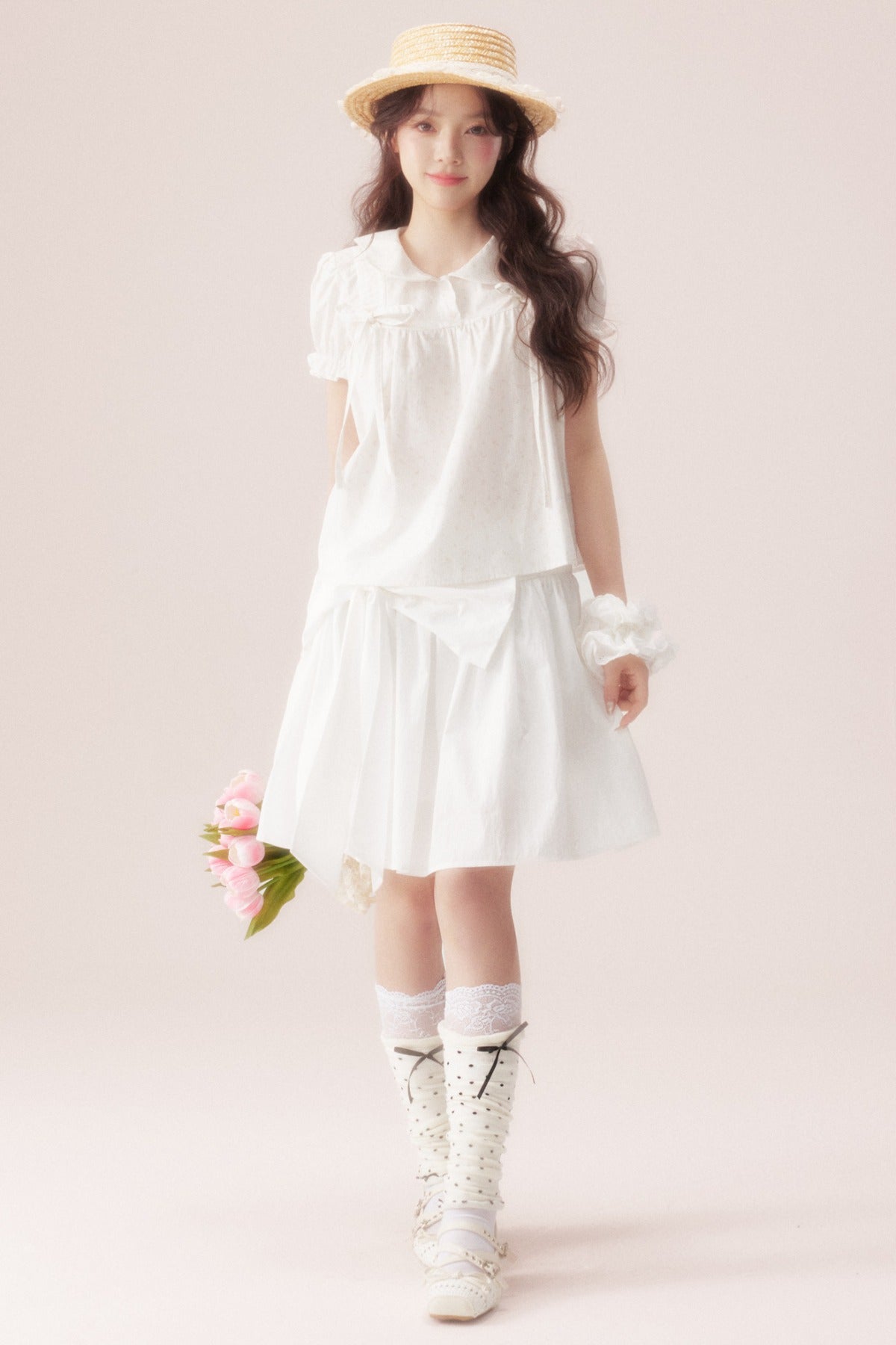 Floral Shirt and Bow Skirt Set-Up