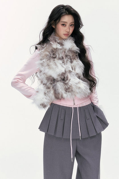 Little Silver Fox Faux Fur Knitted Jacket and Pants Set-Up