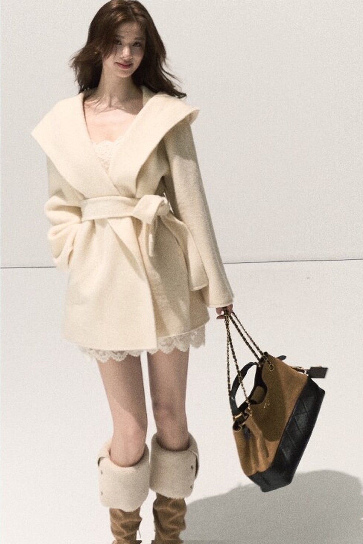 Manteau en laine double face style peignoir