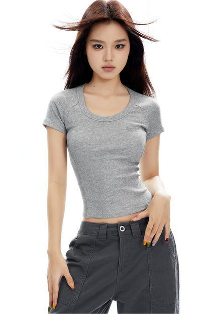 Top retrò a maniche corte raglan