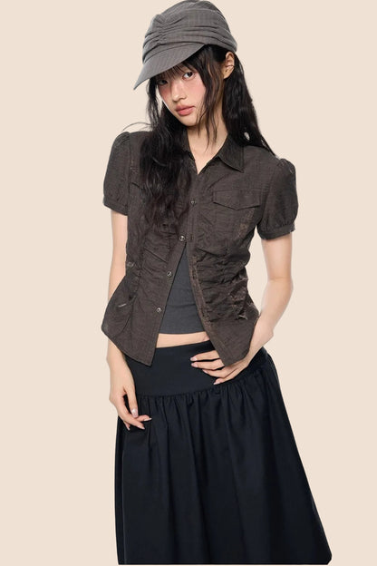 Pleated Waist-Cinching Shirt