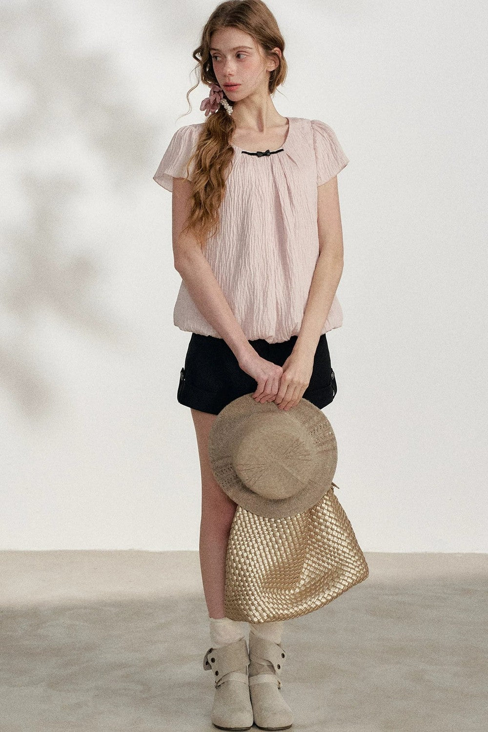 Pink Pleated Summer Blouse