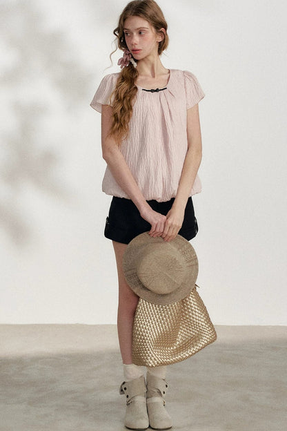 Pink Pleated Summer Blouse