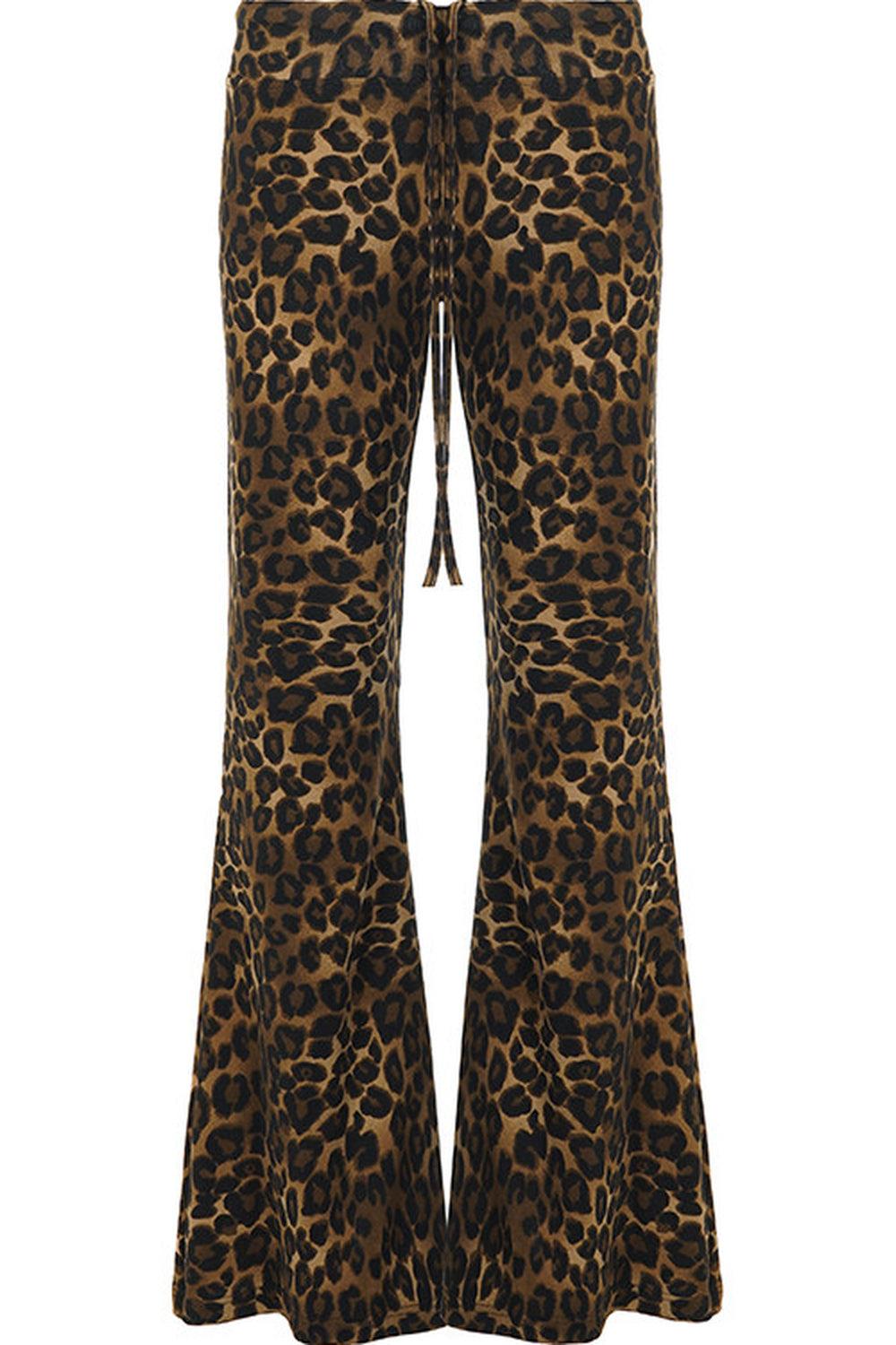 Leopard Print Drawstring Foldable Waist Flared Pants