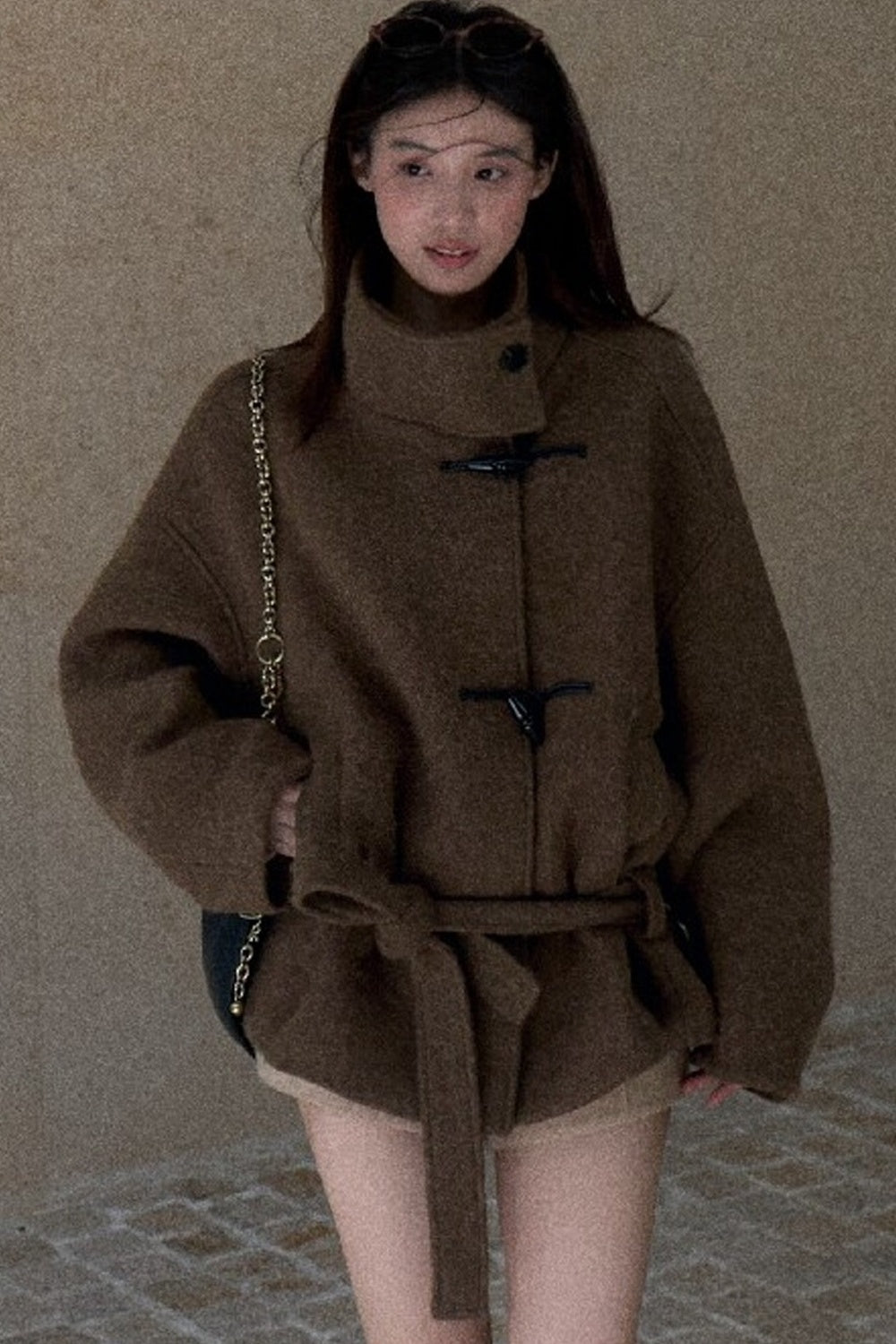 Horn Button Wool Blend Tie Coat