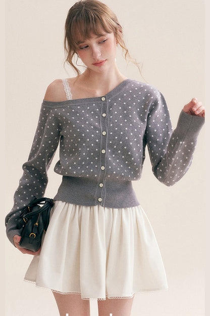 Polka Dot Knit Cardigan Top
