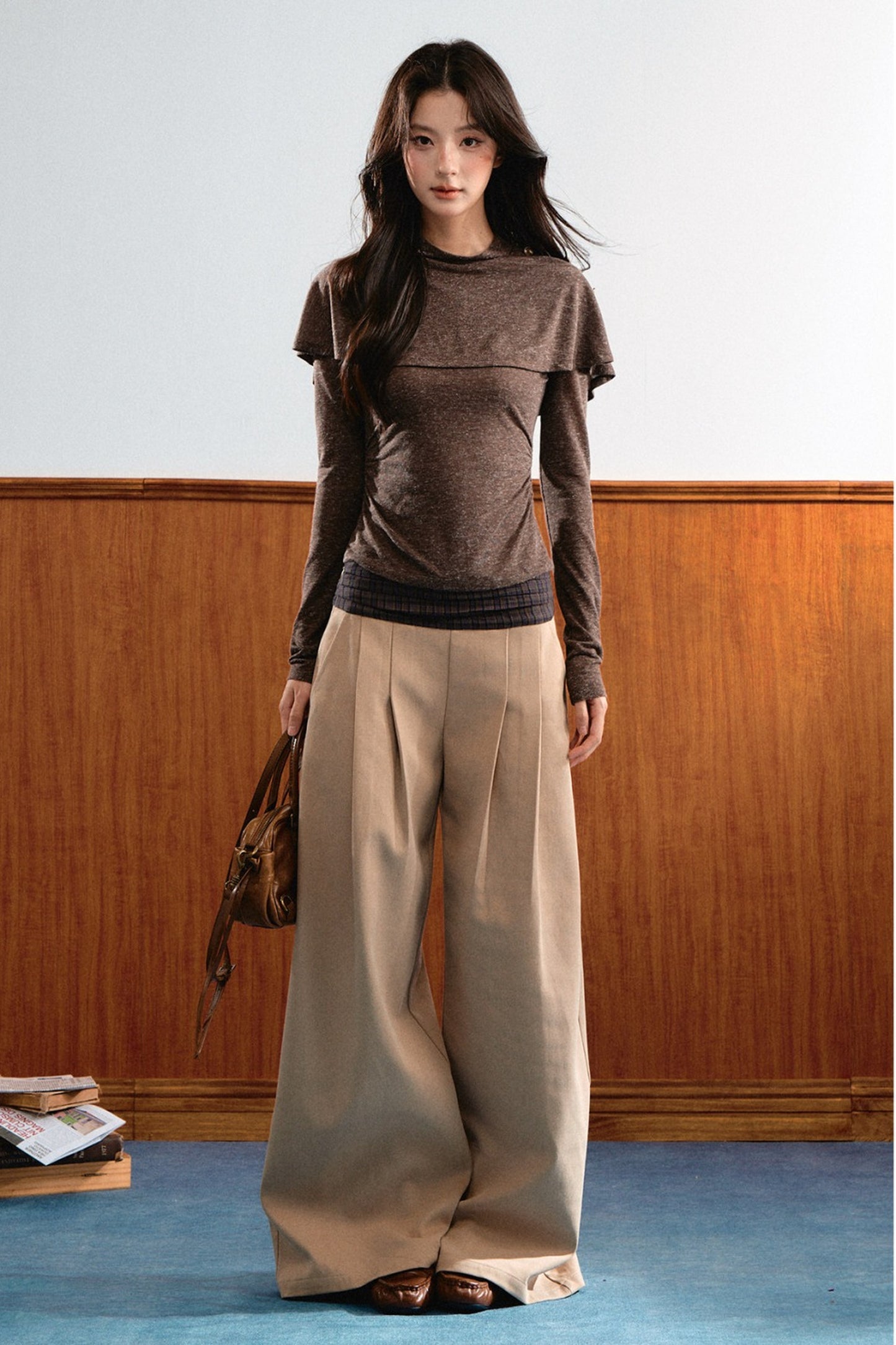 Plaid Patchwork Wide-Leg Pants