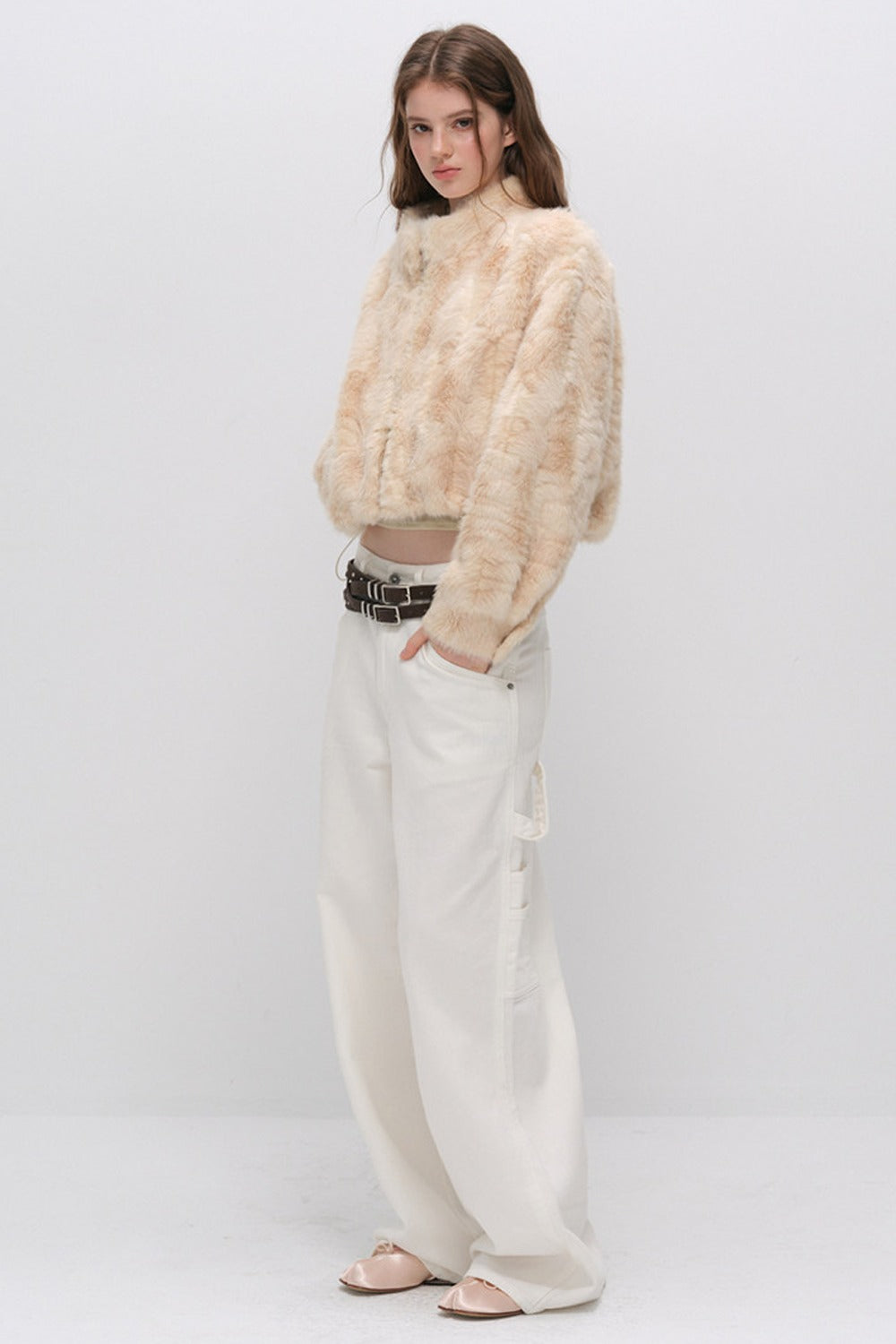 Stand Collar Faux Fur Jacket