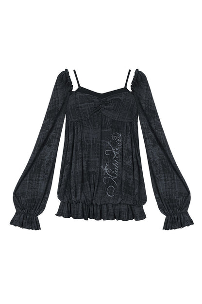 Schwarze Bluse in Lagenoptik mit Blumenmuster