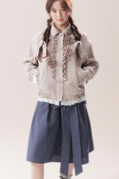 3D Rose Patchwork Ruffle Jacket