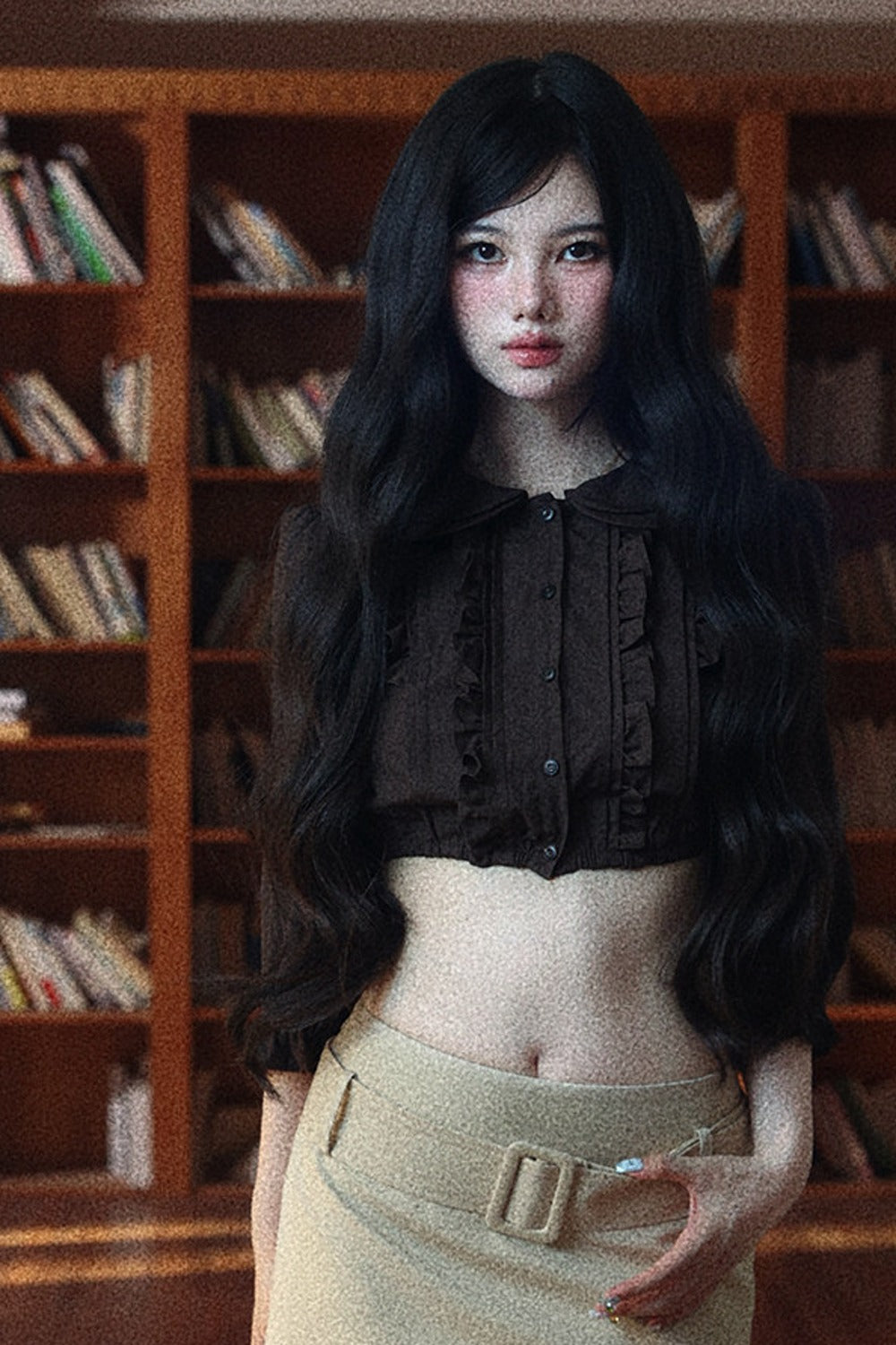 Textured Doll Collar Button-Up Top