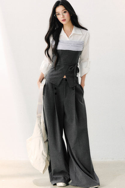 Lapel Faux Two-Piece Tie Shirt